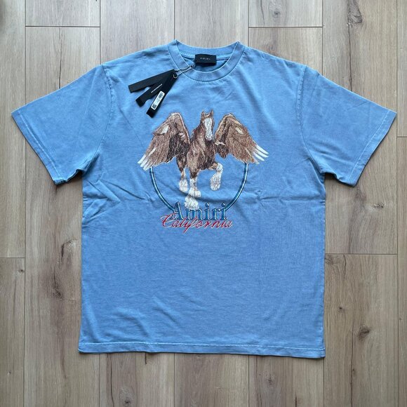 XXL AMIRI MEN`S PEGASUS TEE VINTAGE BLUE COTTON